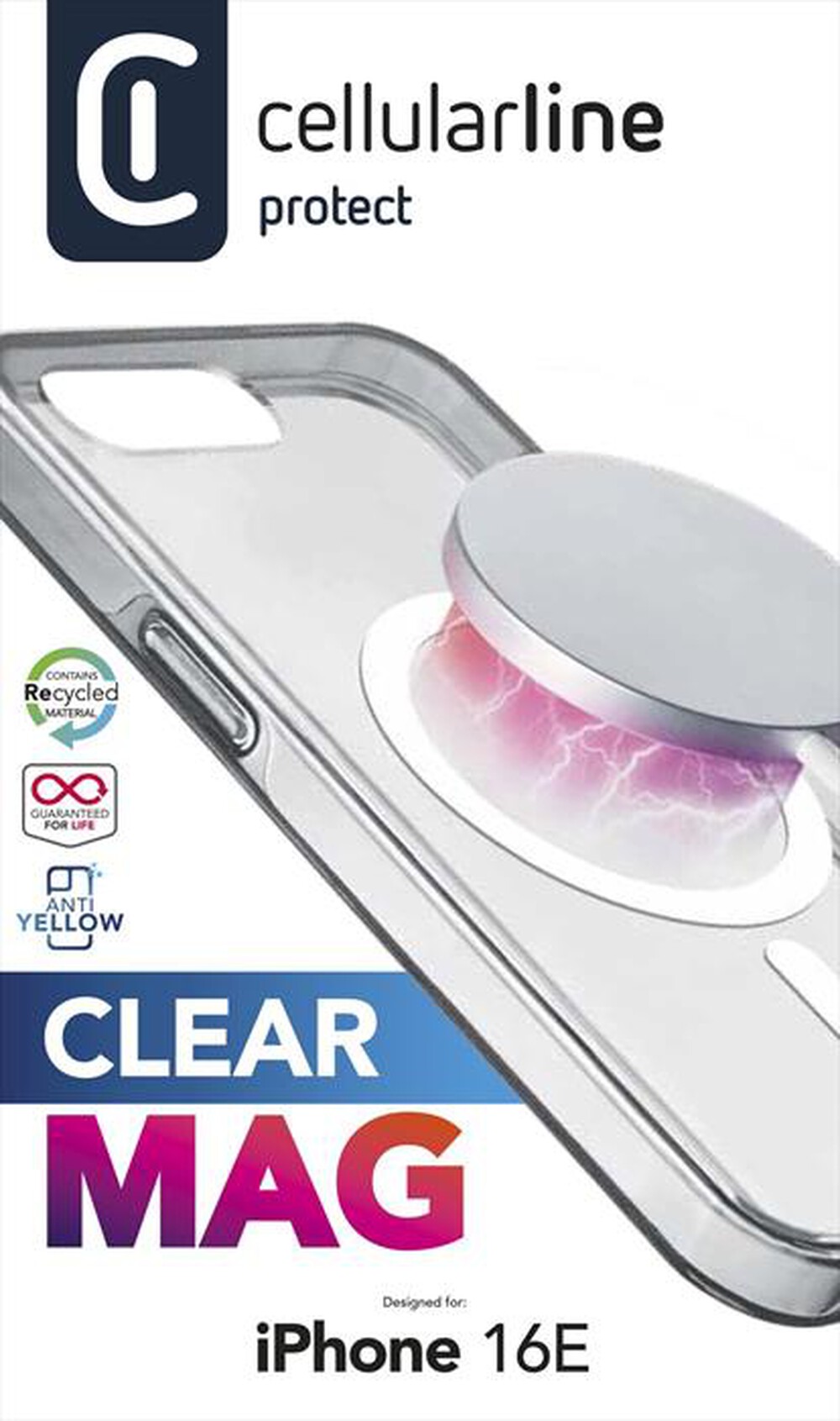 Immagine del prodotto CELLULARLINE - Custodia rigida CLEAR MAG per iPhone 16E-Trasparente