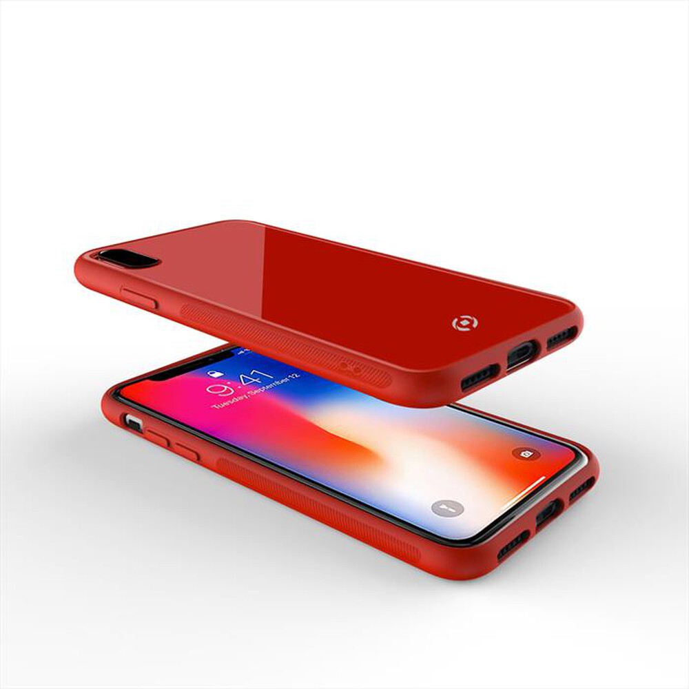 "CELLY - COVER PER IPHONE X-Rosso/Vetro temperato+TPU"