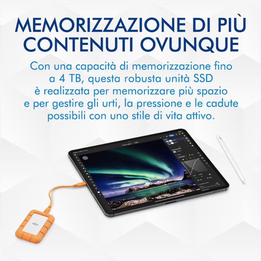 "LACIE - Hard disk esterno 4000GB RUGGED MINI SSD USB-C-Grigio"