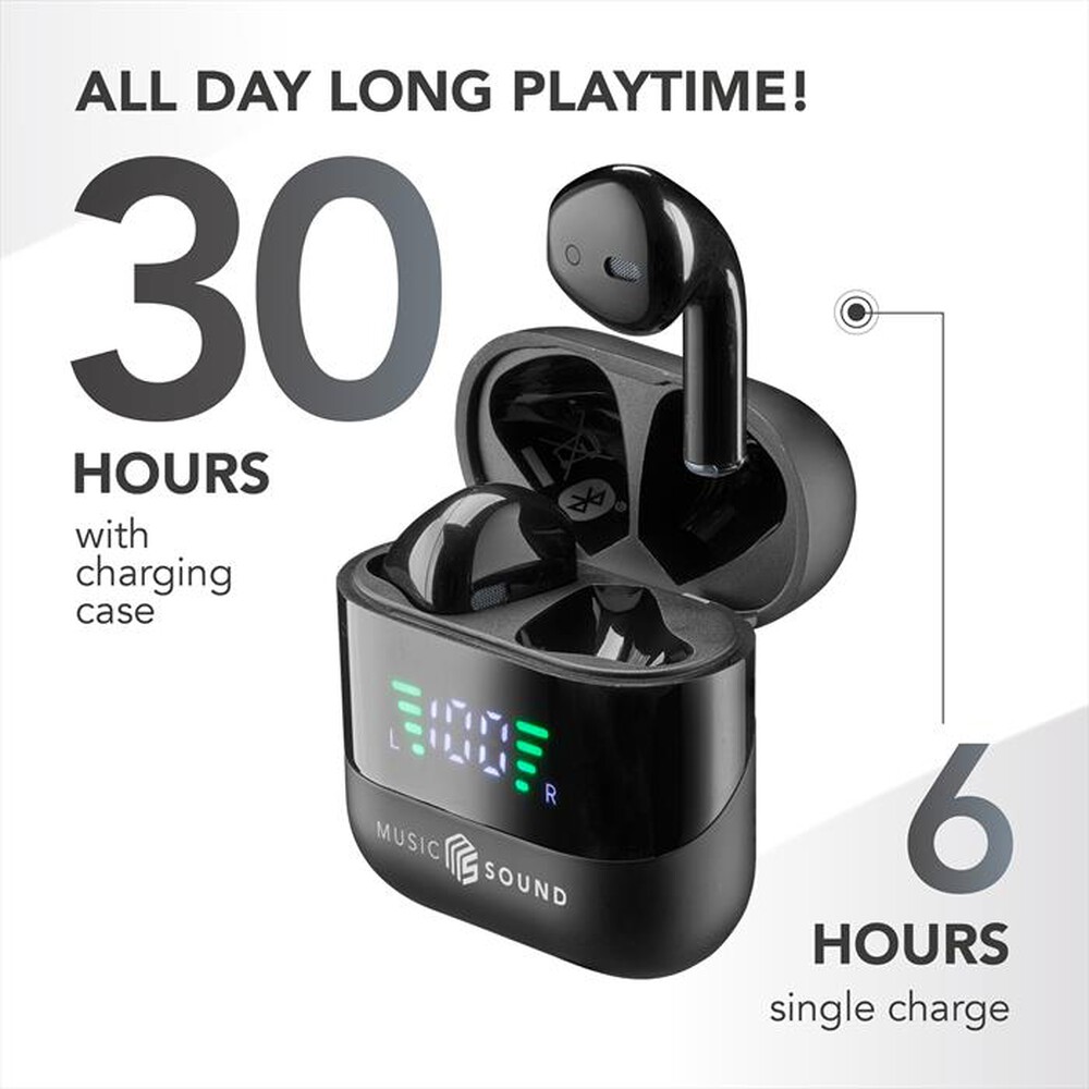 "MUSIC SOUND - AURICOLARI TWS CON DISPLAY LED-Black"