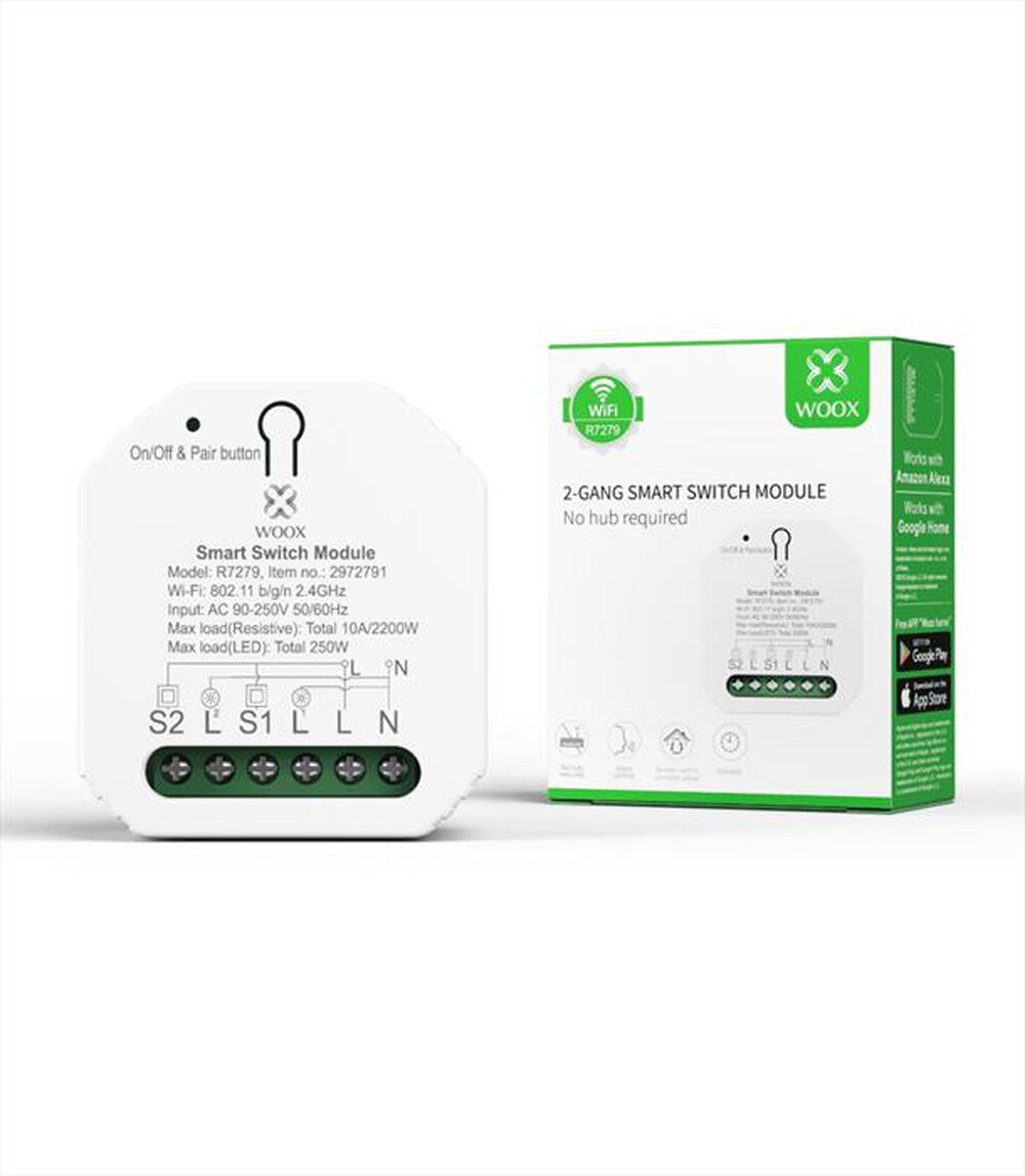 "WOOX - MODULO SMART SWITCH A 2 BANDE-BIANCO"