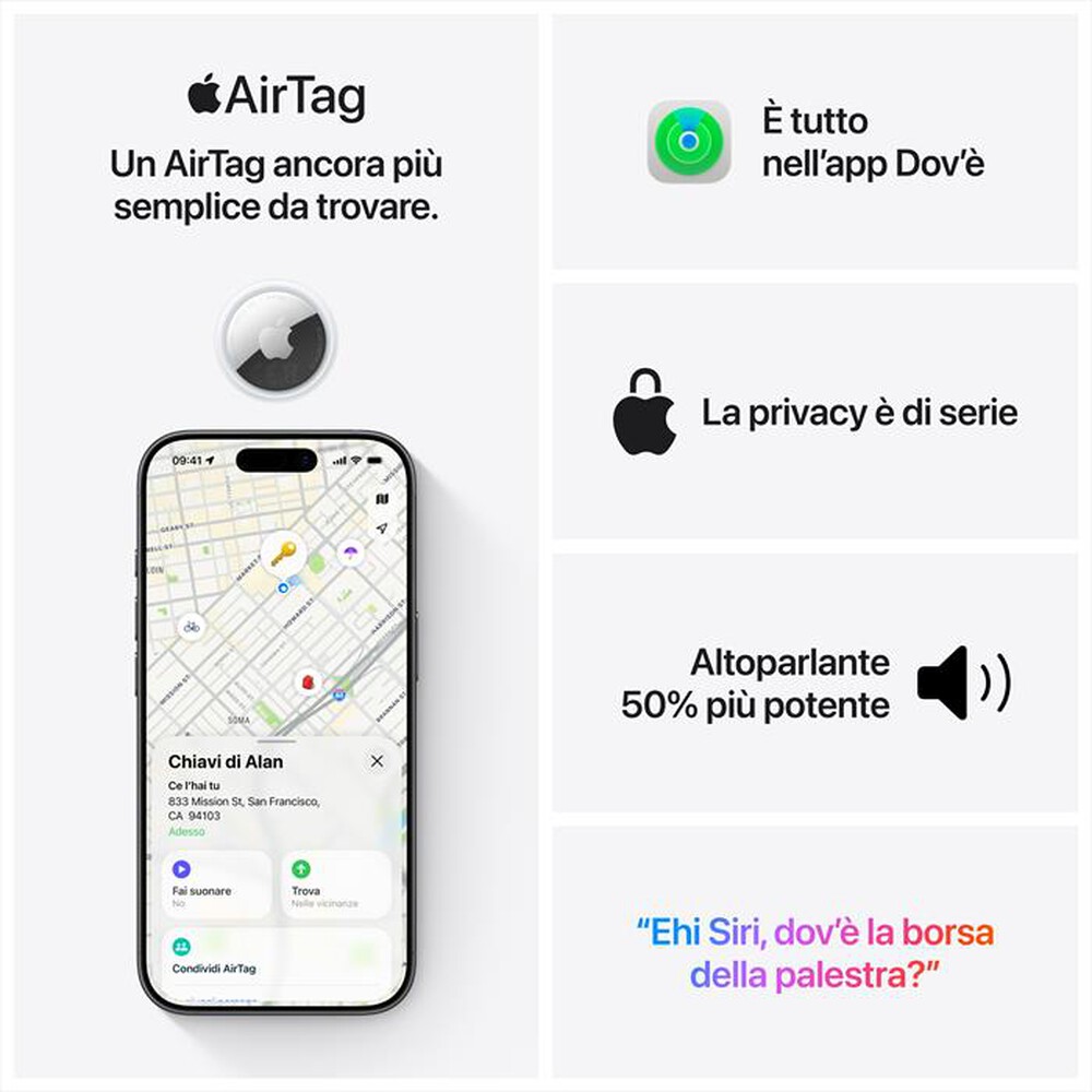 Immagine del prodotto APPLE - AIRTAG - CONFEZIONE DA 1-Argento, Bianco