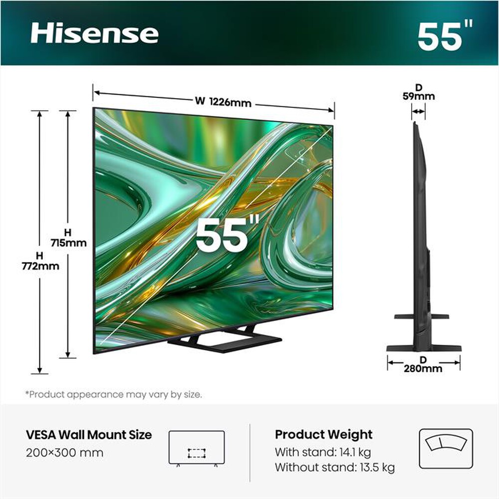 Immagine del prodotto HISENSE - Smart TV Mini LED 4K 55" 55E89S-NERO