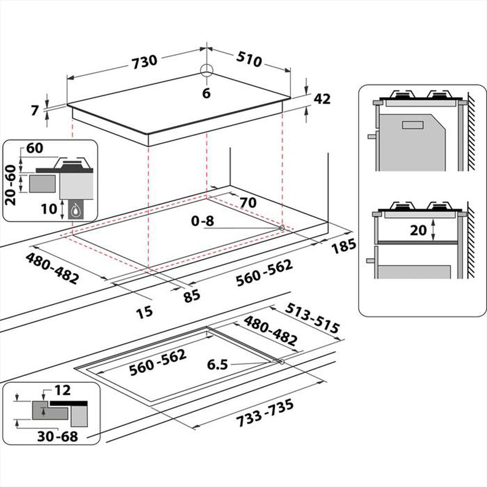 "INDESIT - Piano cottura a gas ING 72T/TD 5 fuochi 73cm-Tortora"