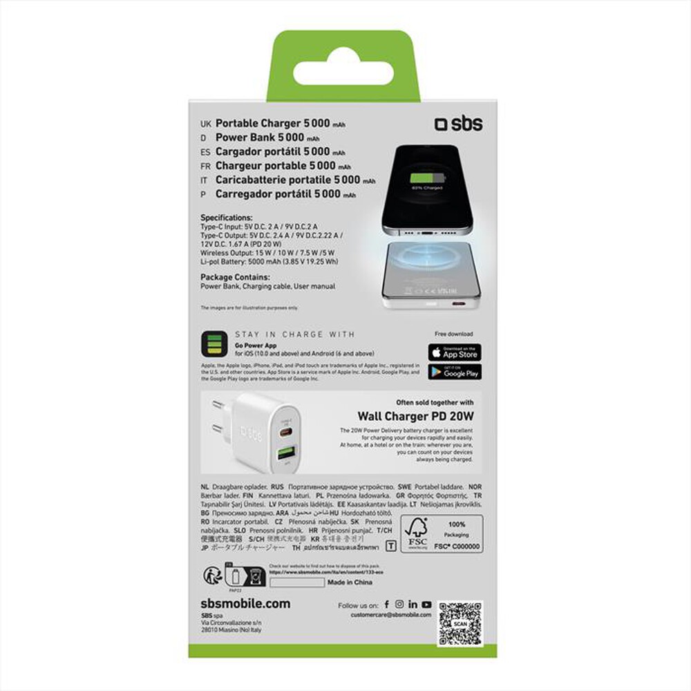 "SBS - Powerbank MagSafe TEBB5000MAGSPD20W-Bianco"