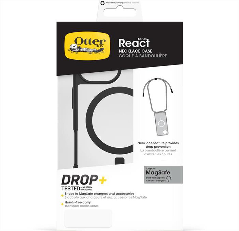 "OTTERBOX - REACT NECKLACE MAGSAFE HICHEW CUSTODIA IPHONE 16-Nero/trasparente"