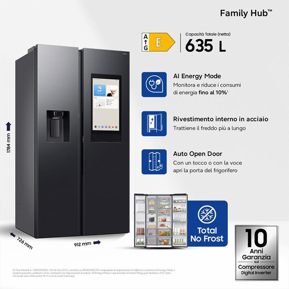 Immagine del prodotto SAMSUNG - Frigorifero side by side RS90F66BEFEF Classe E-Matte black