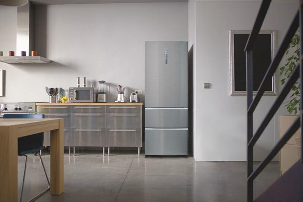 "HAIER - Frigorifero combinato HTOPMNE7193 Classe E 450 lt-Platino, Stainless steel"