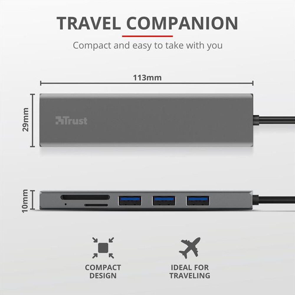 "TRUST - HALYX FAST USB-C HUB & CARD READER-Grey"