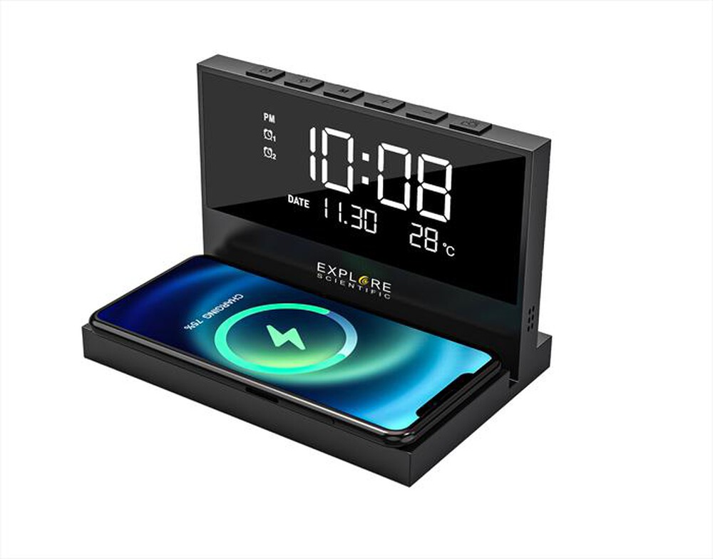 "EXPLORE SCIENTIFIC - OROLOGIO DA SCRIVANIA CON RICARICA WIRELESS-Black"