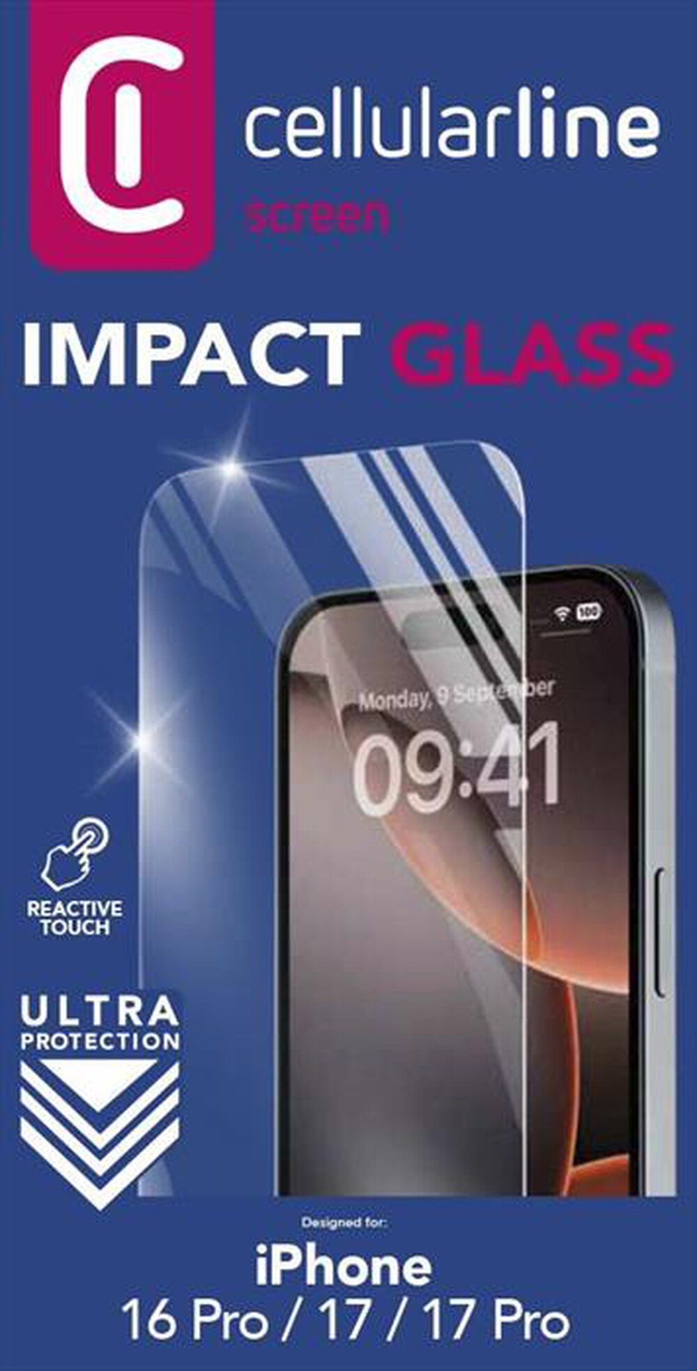 Immagine del prodotto CELLULARLINE - Vetro temperato IMPACT GLASS per iPhone 16 Pro-Transparent