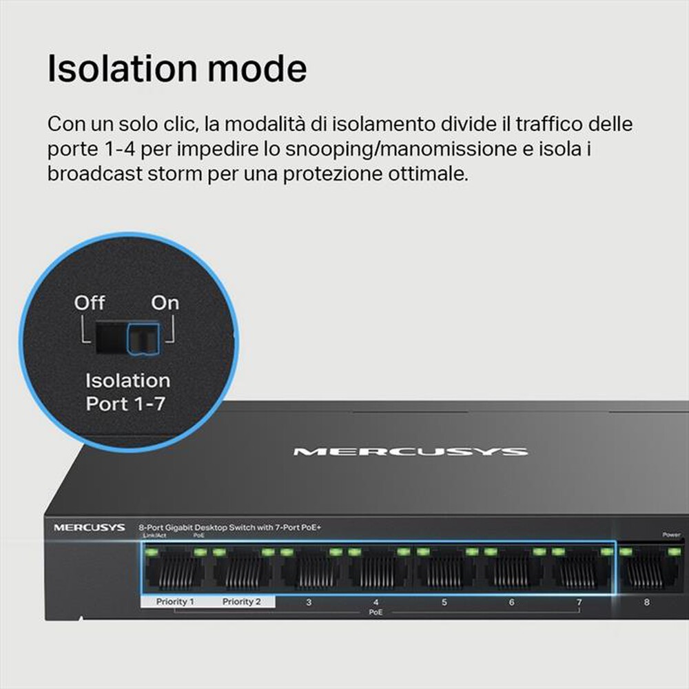 Immagine del prodotto MERCUSYS - 8-PORT GIGABIT DESKTOP SWITCH WITH  4-PORT POE+-nero