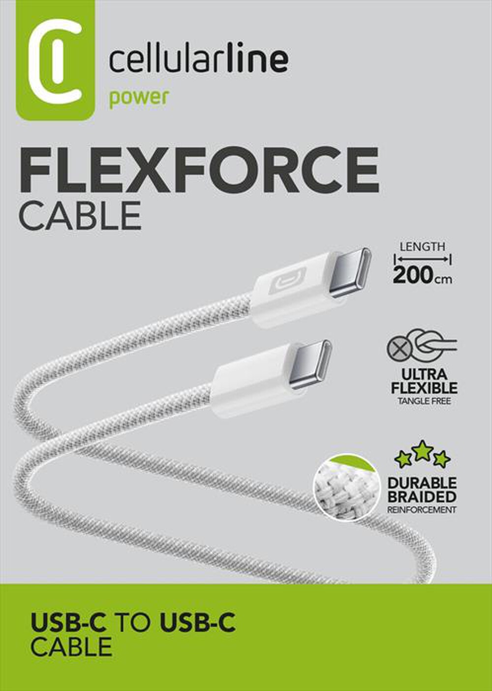 Immagine del prodotto CELLULARLINE - FLEXFORCE CAVO SILICONATO TELATO USB-C TO USB-C-Bianco