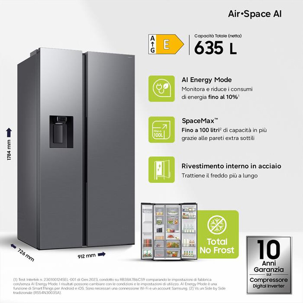 Immagine del prodotto SAMSUNG - Frigorifero Side by Side RS70F64KETEF 635L ClasseE-Inox