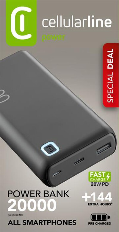 CELLULARLINE - Power bank ESSENCE TURBO 20000-Nero