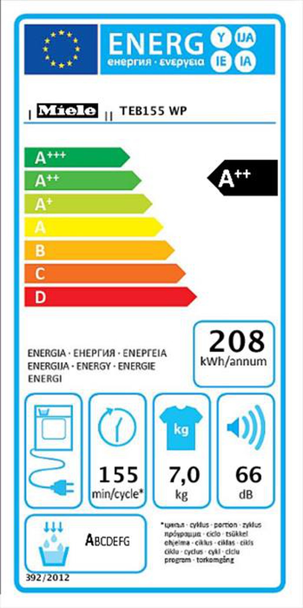 "MIELE - Asciugatrice TEB155 WP - 7 Kg - A++-Bianco"
