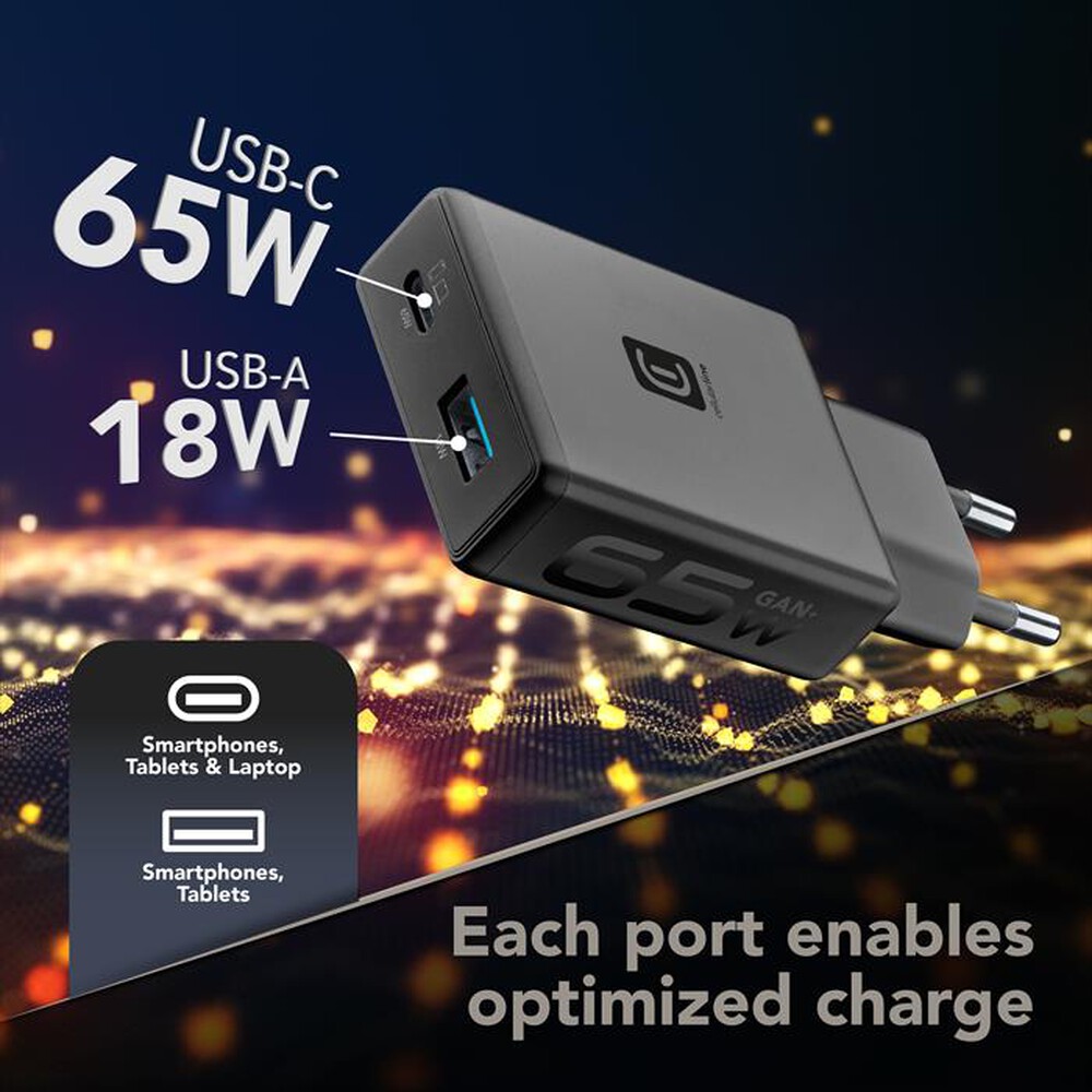 Immagine del prodotto CELLULARLINE - Caricabatterie POWER LITE 65W SLIM DUAL A+C-Nero
