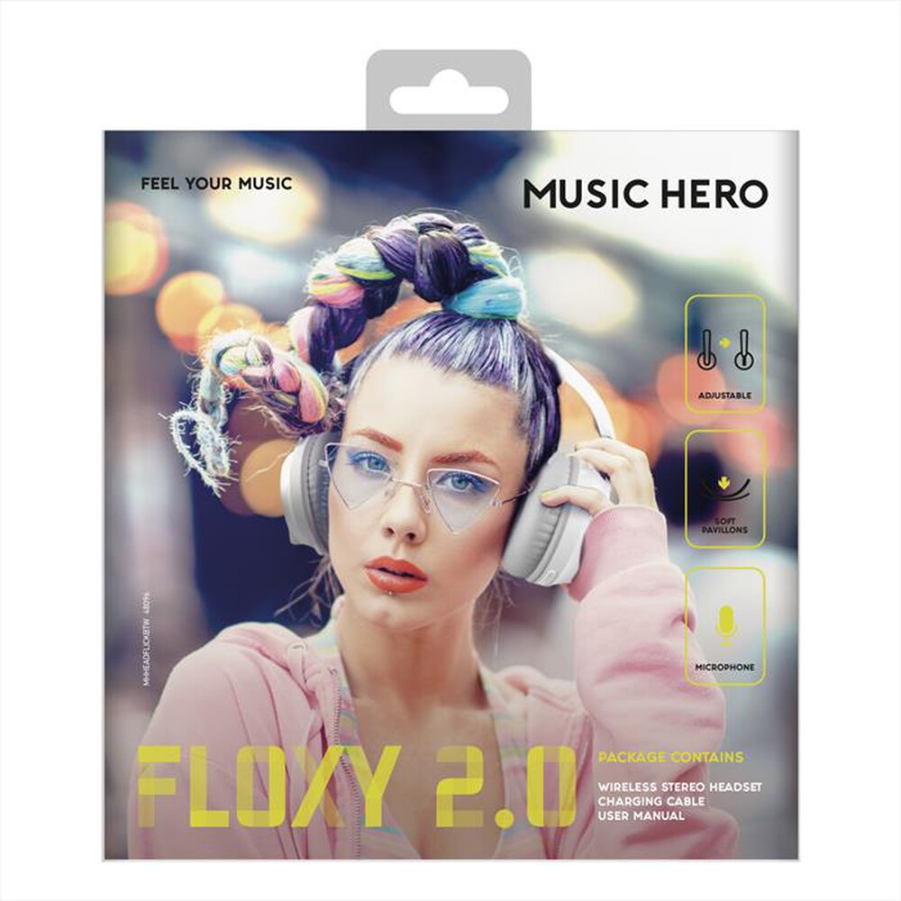 Immagine del prodotto MUSIC HERO - Cuffie wireless MHHEADFLICKBTW-Bianco