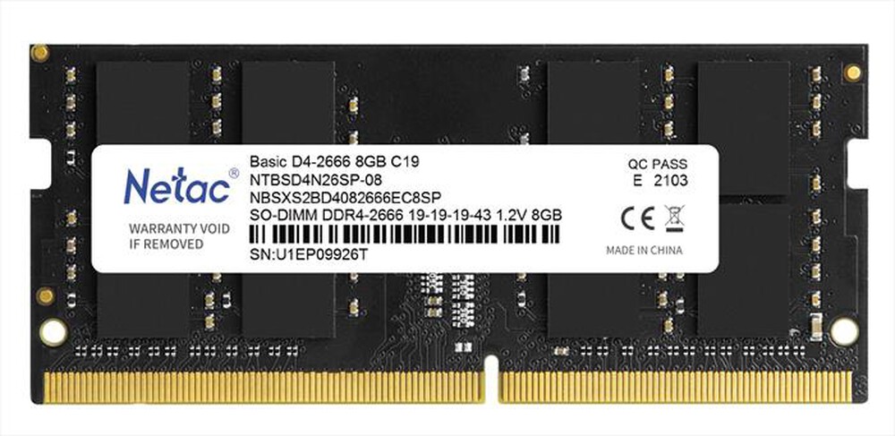 "NETAC - BASIC SO DDR4-2666 8G C19 SO-DIMM 260-PIN-NERO"