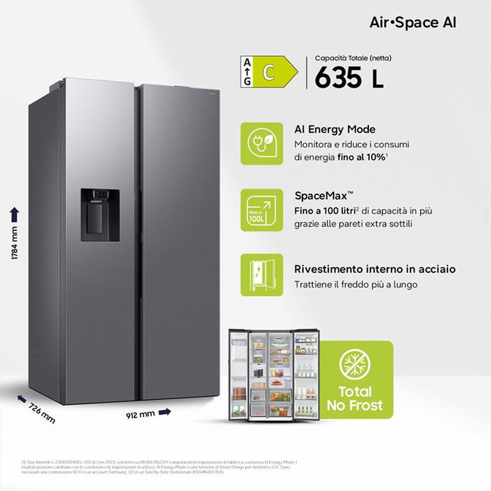 Immagine del prodotto SAMSUNG - Frigorifero side by side RS80F67KCTEF Classe C-Inox