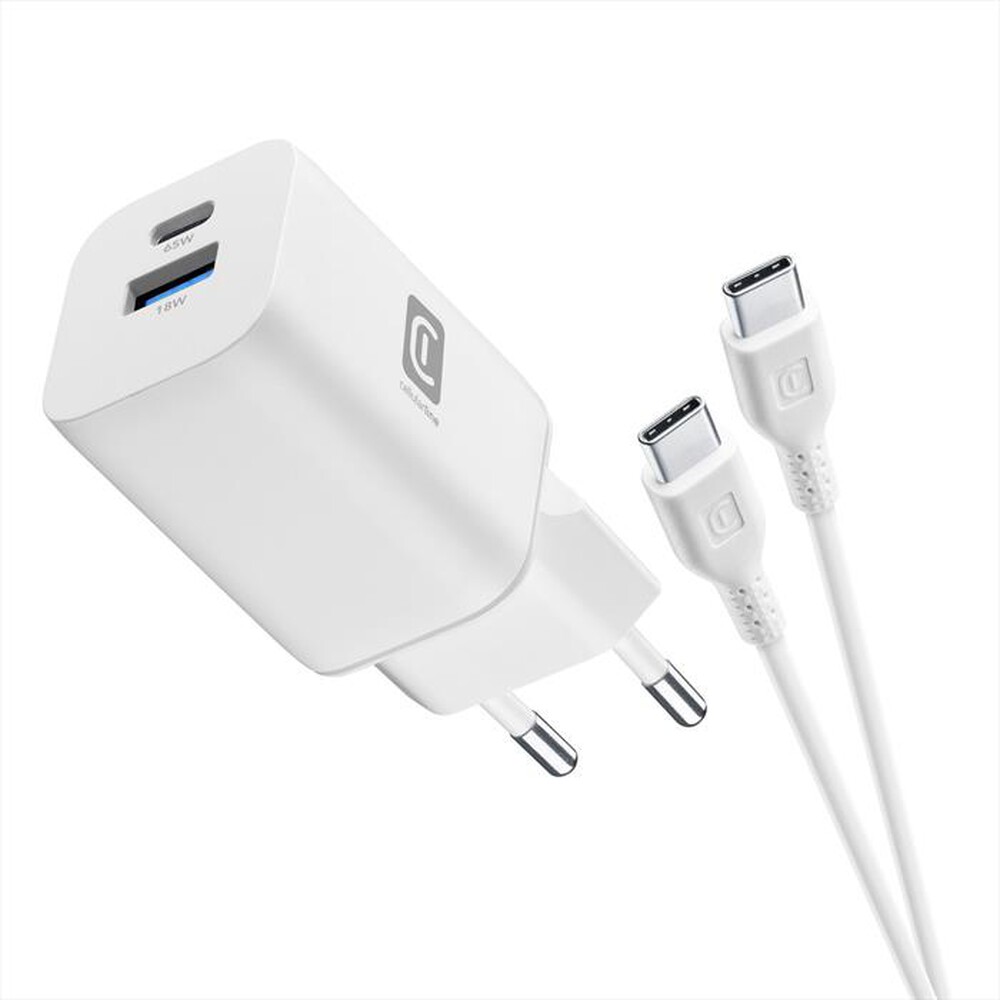 Immagine del prodotto CELLULARLINE - Kit caricabatterie GaN 65W Dual Port USB A + USB C-Bianco