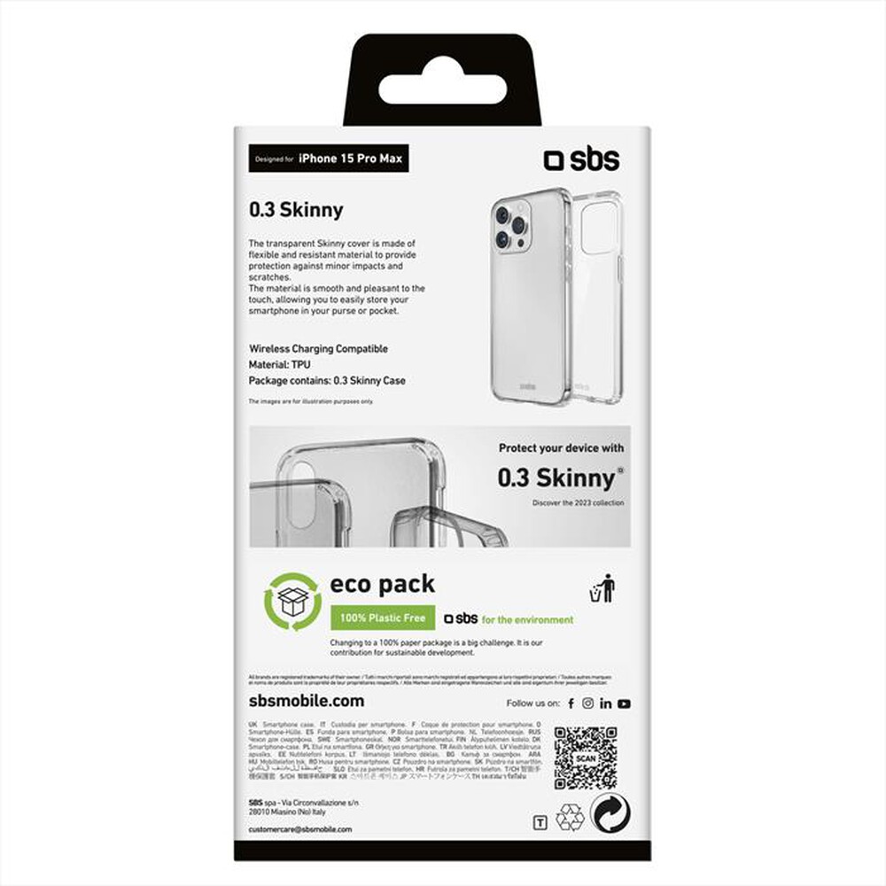"SBS - Cover Skinny TESKINIP1567PT per iPhone 15 Pro Max-Trasparente"