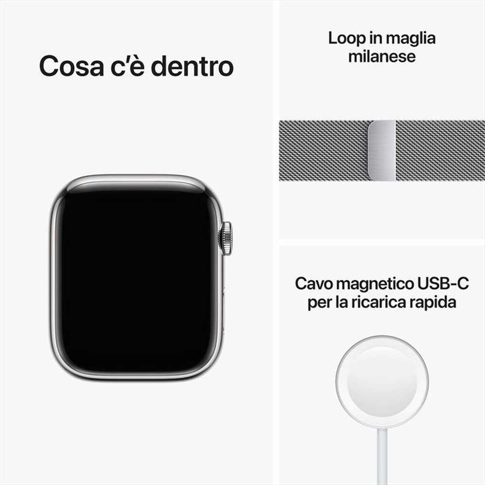 "APPLE - Watch Series 8 GPS + Cellular 45mm Acciaio-Argento Milanese"