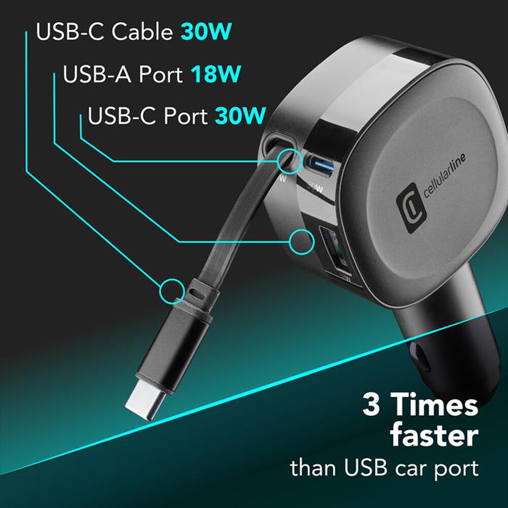 Immagine del prodotto CELLULARLINE - RETRACTABLE CAR CHARGER 65W-Nero