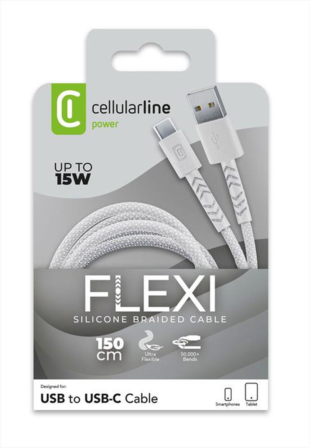 Immagine del prodotto CELLULARLINE - CAVO FLEXY 150CM 15W USB A TO USB C-Bianco