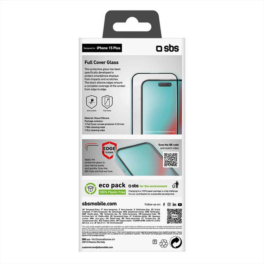 Immagine del prodotto SBS - Screen protector TESCRFCIP1567 per iPhone 15 Plus-Nero
