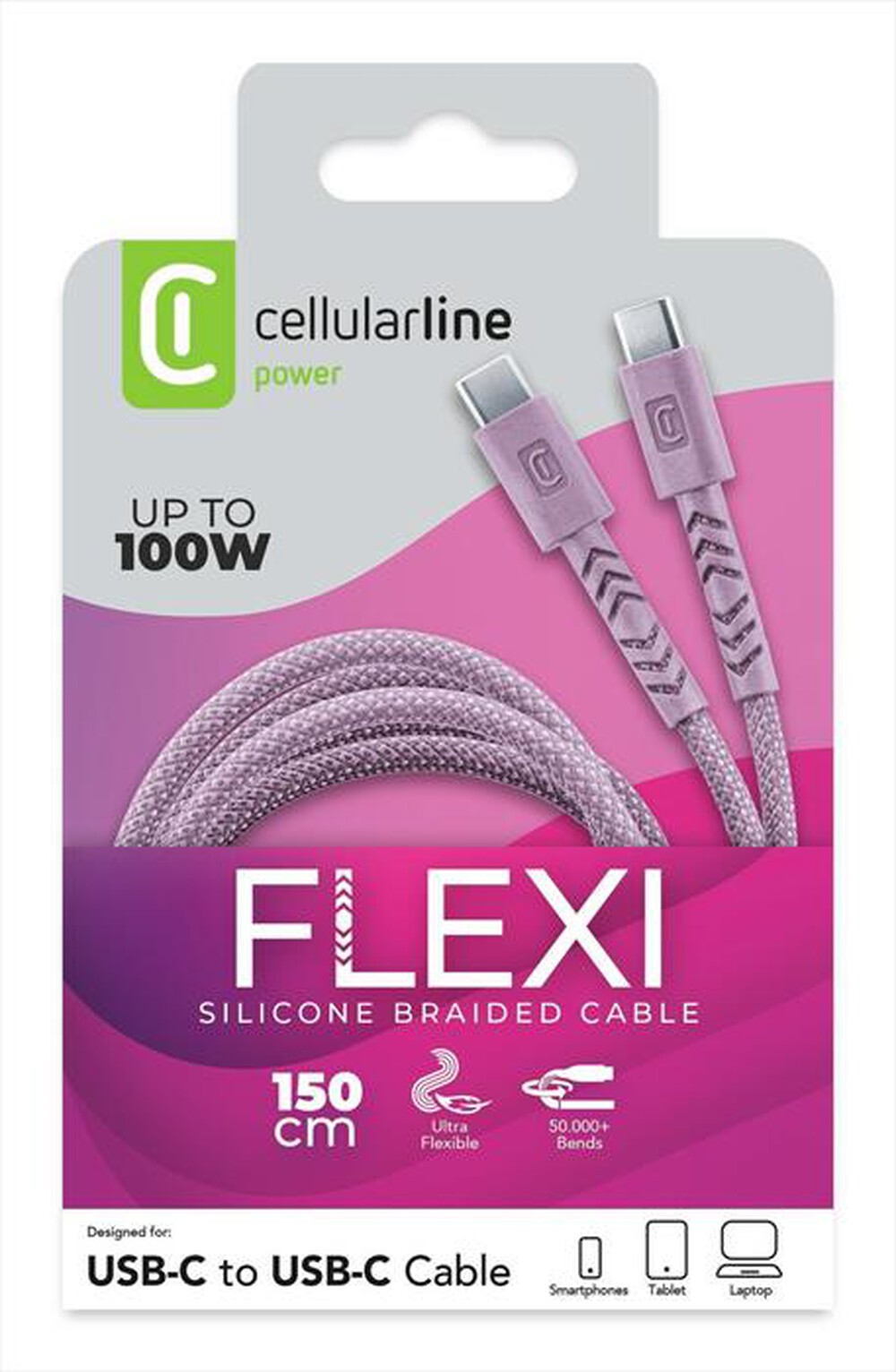 Immagine del prodotto CELLULARLINE - CAVO FLEXY 150CM 100W USB C TO USB C-Rosa