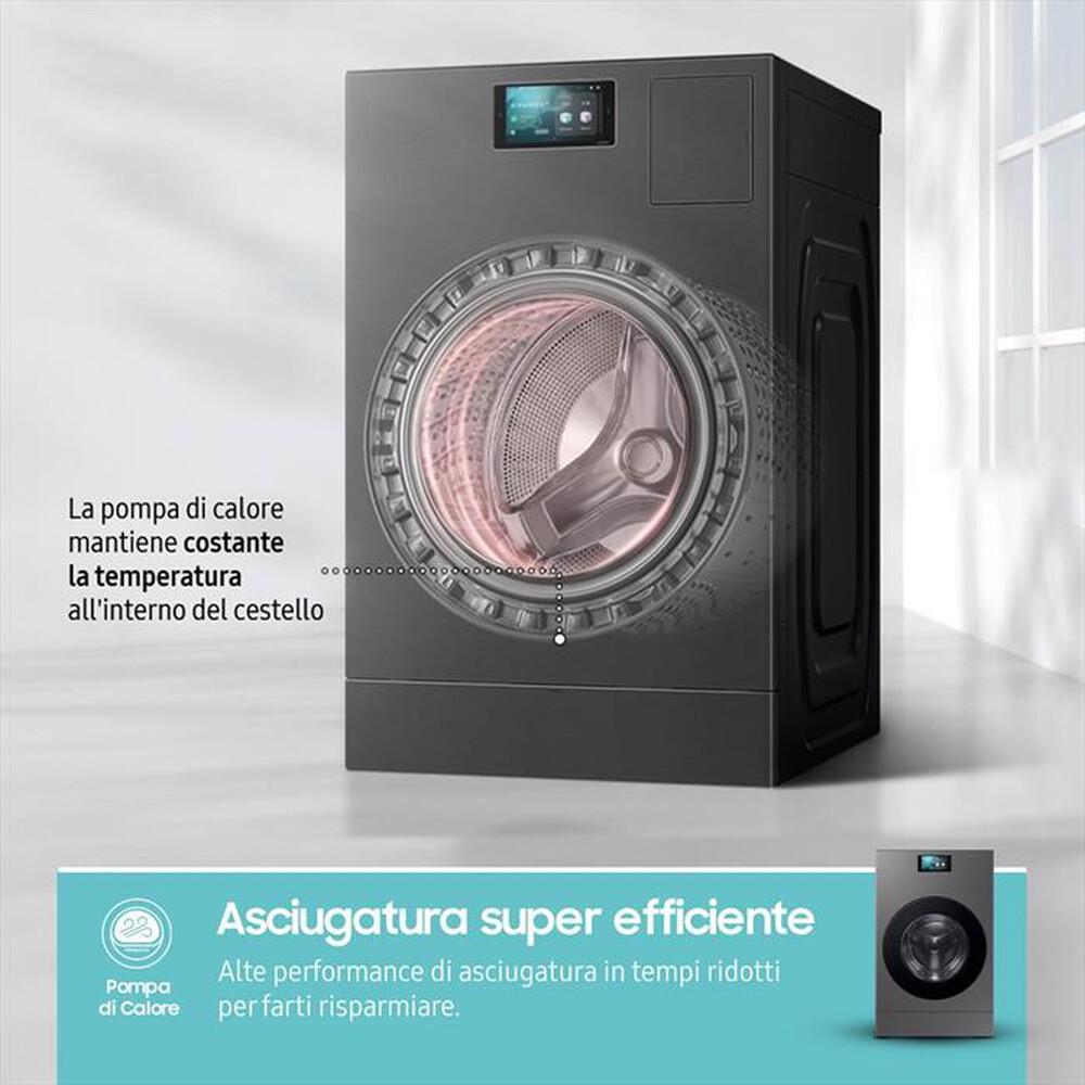 "SAMSUNG - Lavasciuga WD18DB8995BZT2 18/11 Kg Classe A-Dark Silver Steel -oblò Nero"