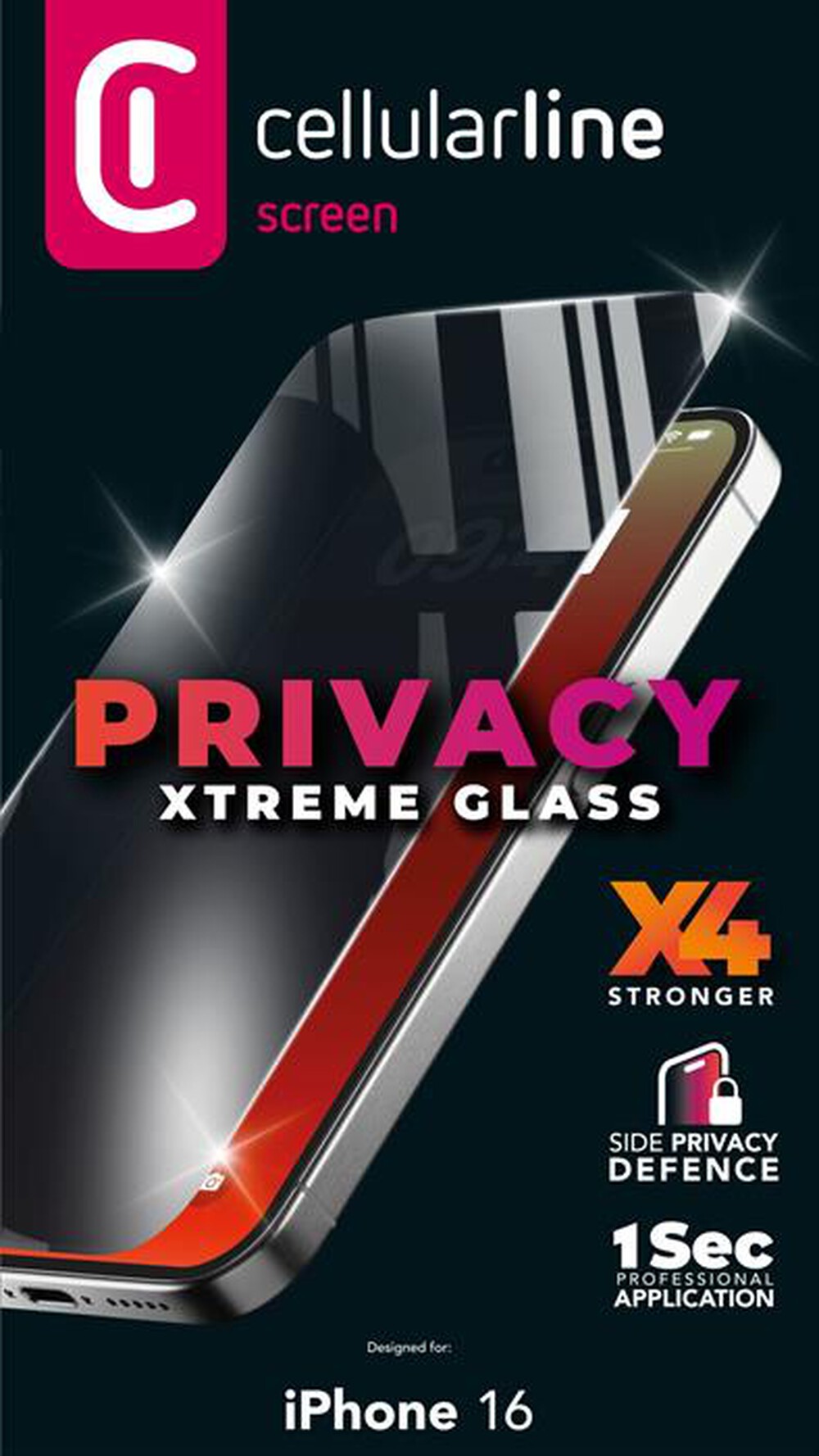 "CELLULARLINE - PRIVACY XTREME GLASS - IPHONE 16-Transparent"