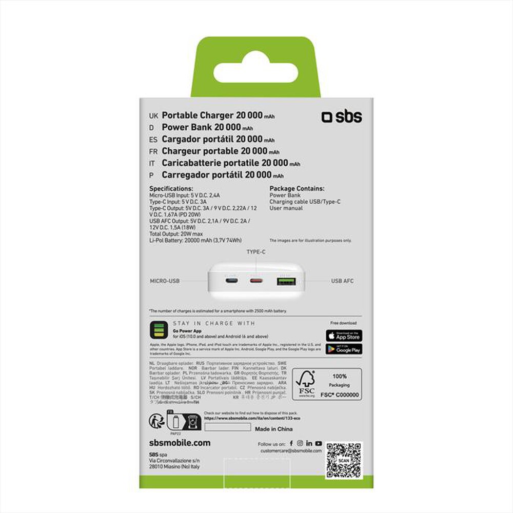 Immagine del prodotto SBS - Powerbank TTBB20000PD20W-Bianco