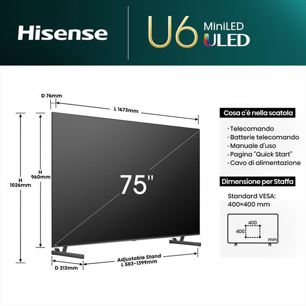 Immagine del prodotto HISENSE - Smart TV MINI LED UHD 4K 75" 75U69NQ-NERO