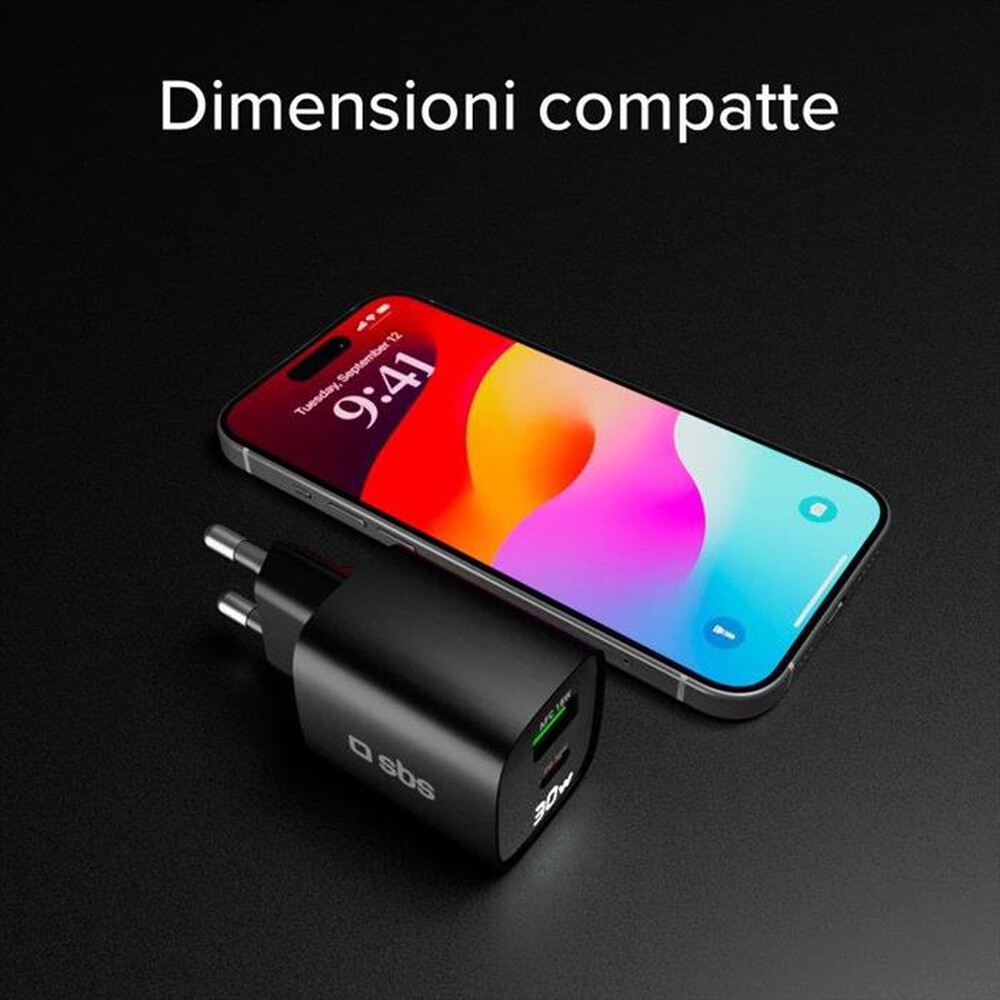 "SBS - Caricatore da rete TETRGANLCD1USB1C30K-Nero"