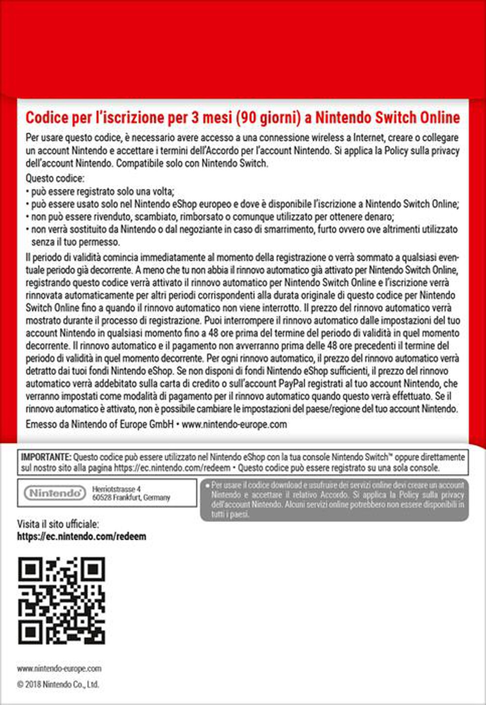 Immagine del prodotto NINTENDO - ABBONAMENTO NINTENDO SWITCH ONLINE INDIVID. 3 MESI