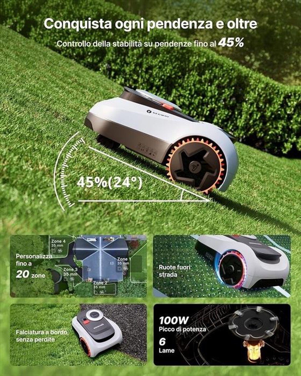 Immagine del prodotto NAVIMOW by SEGWAY - Robot tagliaerba i215 LIDAR-Nero/Arancione