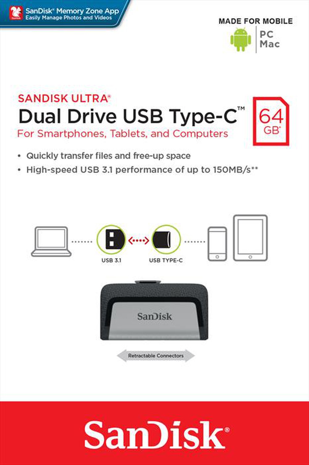 Immagine del prodotto SANDISK - USB DUAL DRIVE ULTRA TYPE C 64GB