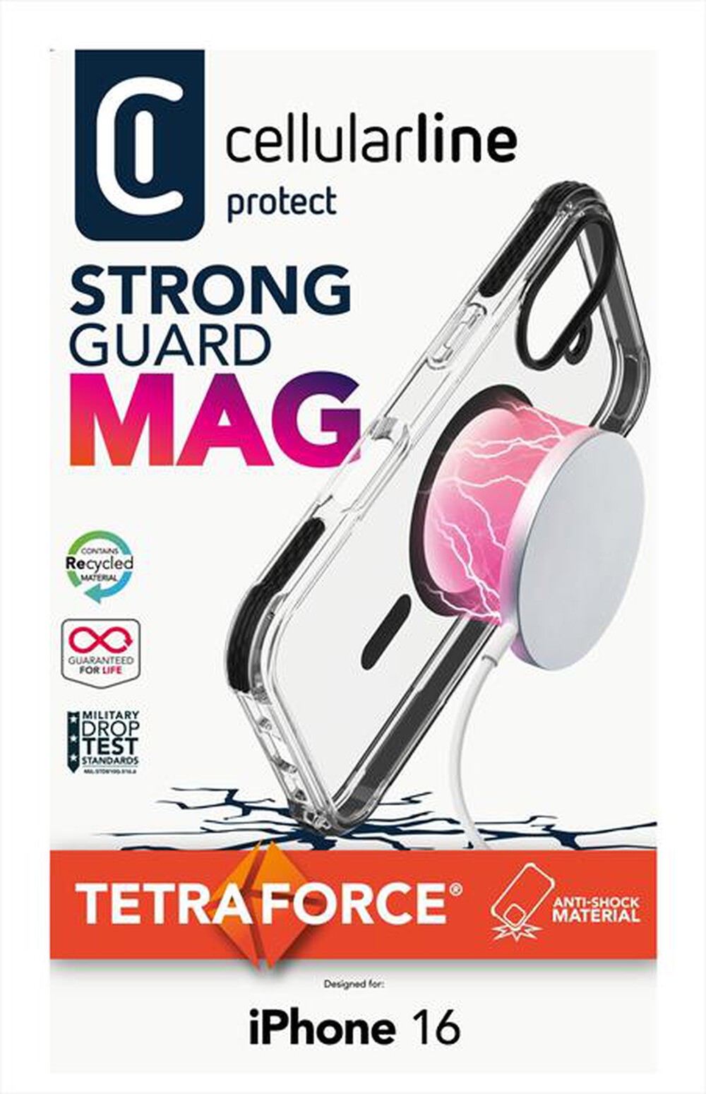 "CELLULARLINE - Cover TETRA FORCE STRONG GUARD MAG per iPhone 16-Black"