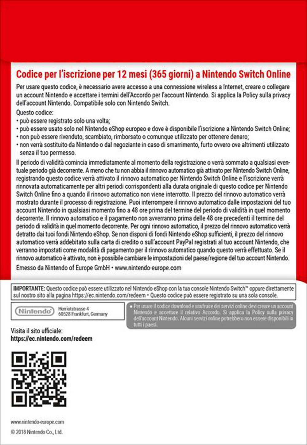 Immagine del prodotto NINTENDO - ABBONAMENTO NINTENDO SWITCH ONLINE INDIV. 12 MESI