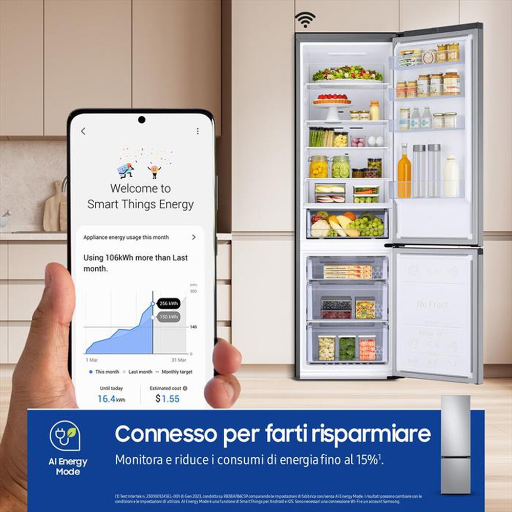 "SAMSUNG - Frigorifero combinato RB38C600DSA/EF ClasseD 390lt-SILVER INOX"
