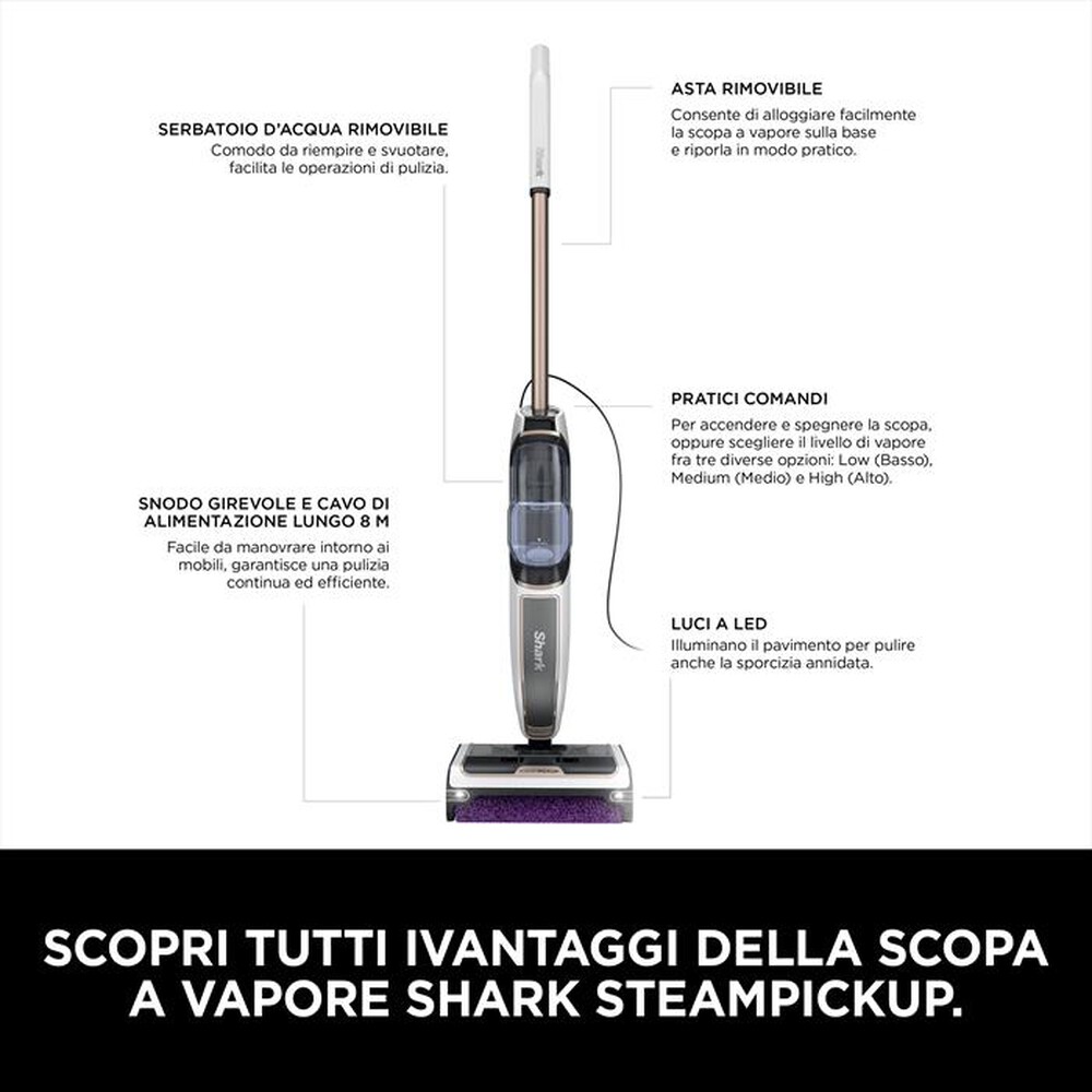"SHARK - SCOPA A VAPORE LAVAPAVIMENTI STEAMPICKUP SD200EU-Bianco"