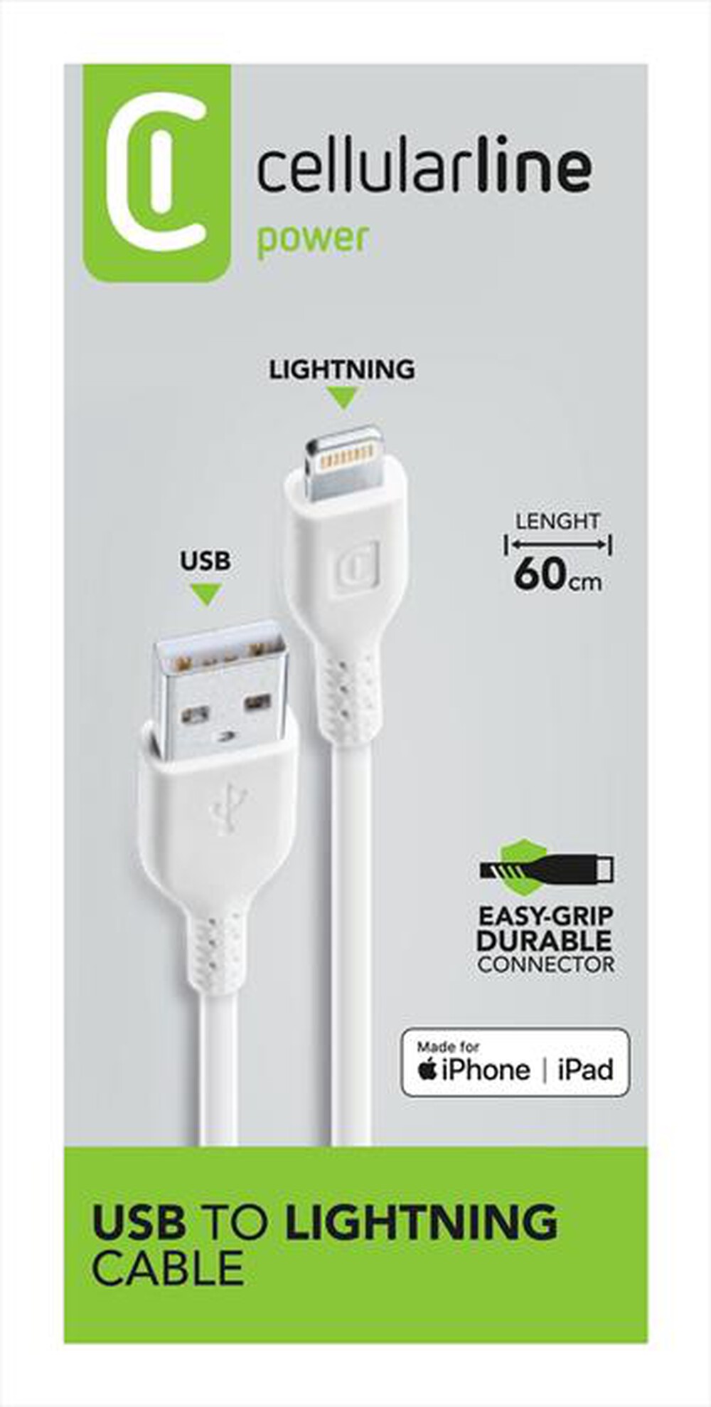 Immagine del prodotto CELLULARLINE - USBDATA06MFIIPHW Lightning Cavo USB da 60cm-Bianco