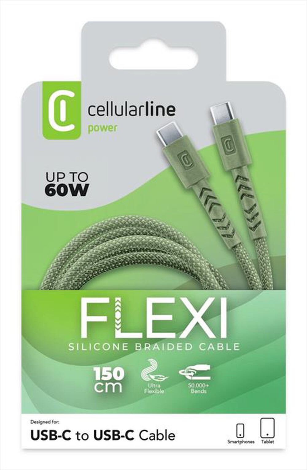Immagine del prodotto CELLULARLINE - CAVO FLEXY 150CM 60W USB C TO USB C-Verde