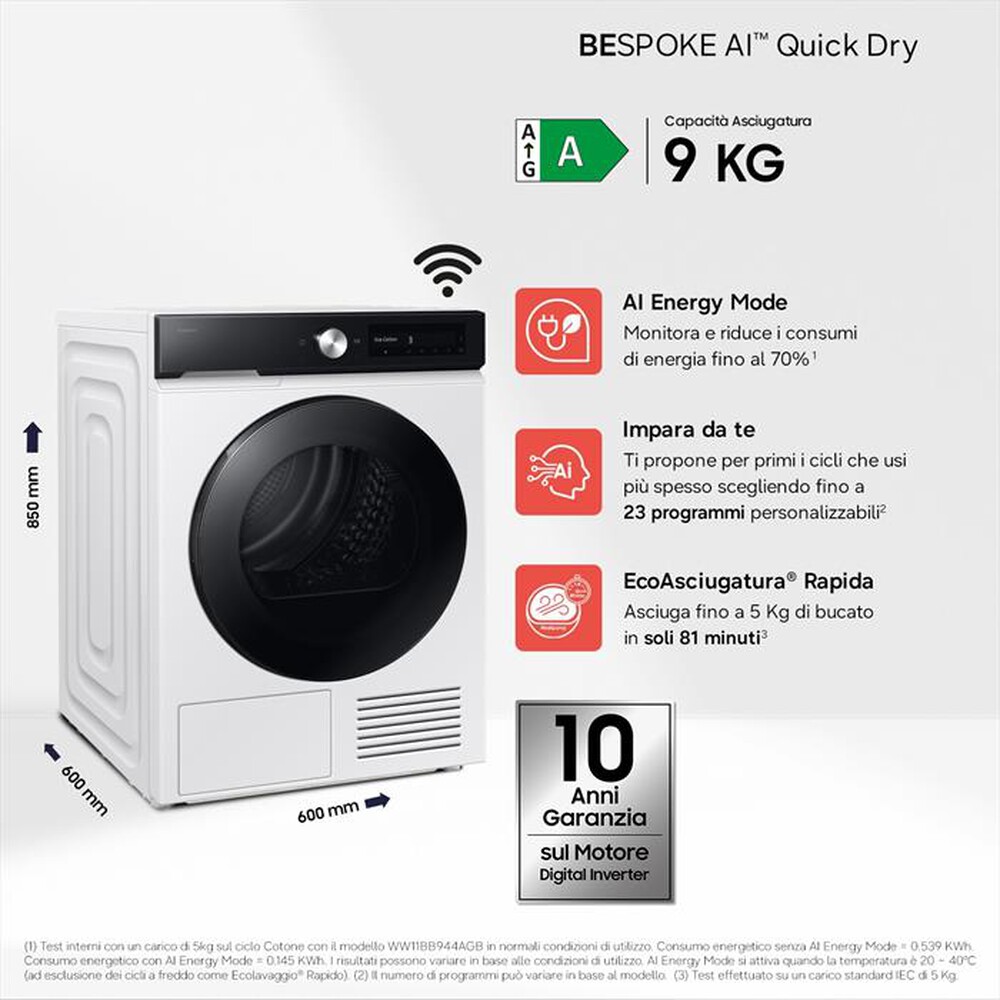 Immagine del prodotto SAMSUNG - Asciugatrice Bespoke AI DV90DB7845GEU3 9Kg ClasseA-Bianco