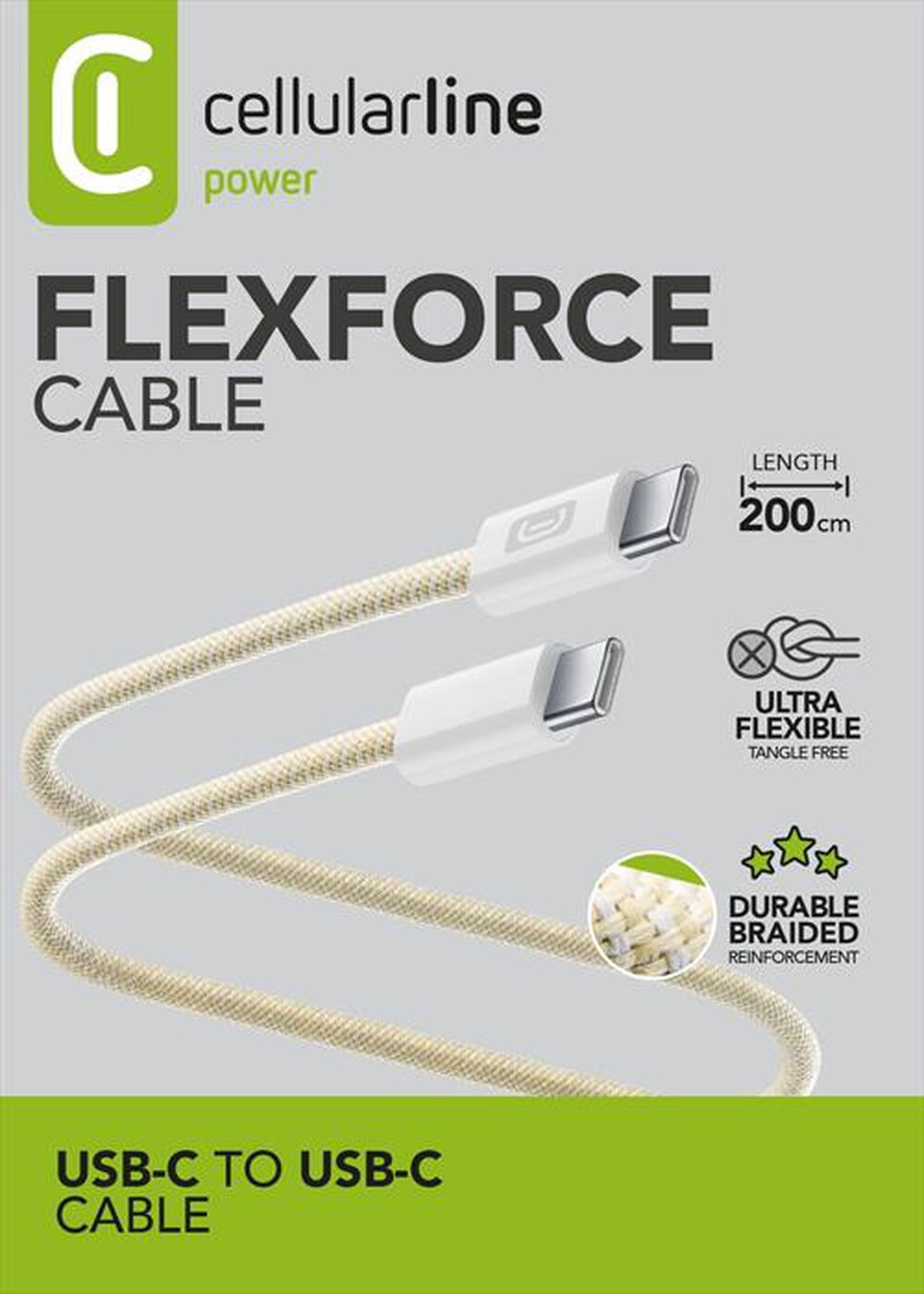 Immagine del prodotto CELLULARLINE - FLEXFORCE CAVO SILICONATO TELATO USB-C TO USB-C-Giallo