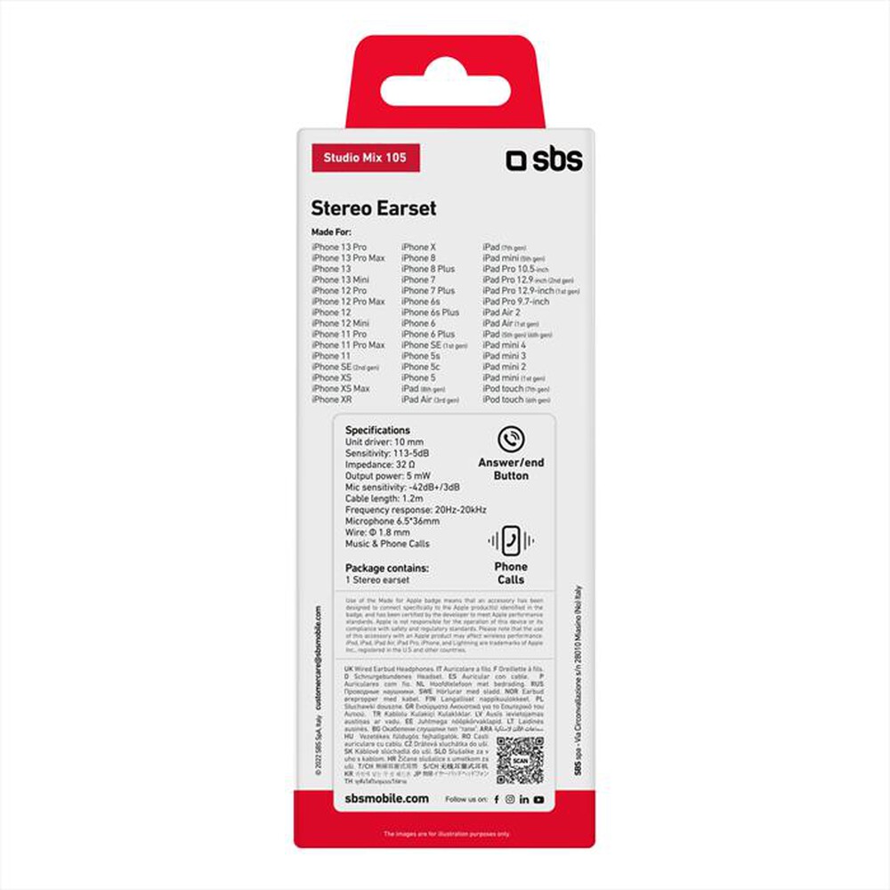 Immagine del prodotto SBS - Auricolare con filo TEEARLIGHAPW-Bianco