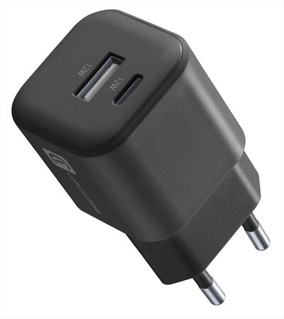 CELLULARLINE - CARICABATTERIA DUAL 12W, USB-A / USB-C, NERO-Nero