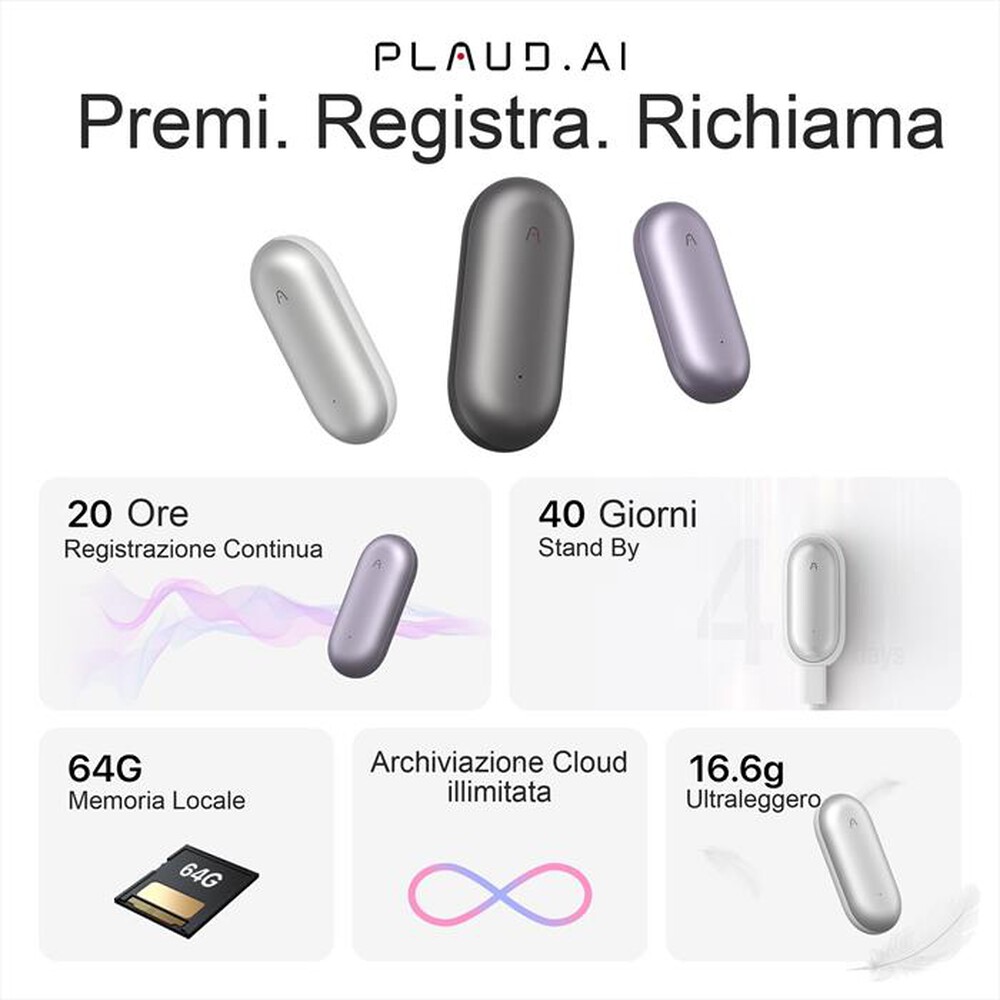 Immagine del prodotto PLAUD - Registratore Vocale AI PLAUD NOTEPIN-Grigio